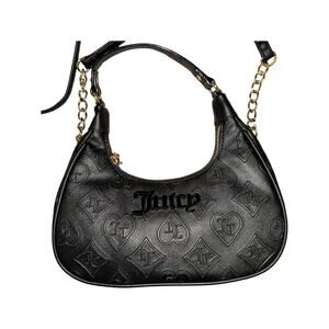 Juicy Couture Small Black Faux Leather Logo Embossed Hobo Crossbody Bag NWOT